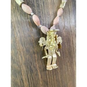 Vintage South American Mayan Aztec God Pendant Necklace Gold Tone‎ Ceremonial
